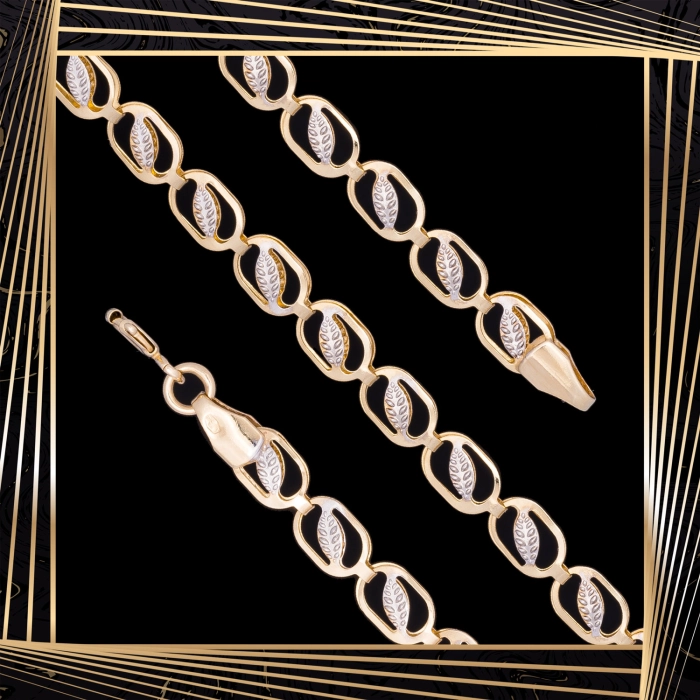 B381 Złota bransoletka. Dwukolorowe elementy. 585