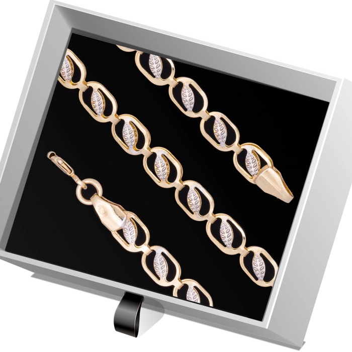 B381 Złota bransoletka. Dwukolorowe elementy. 585