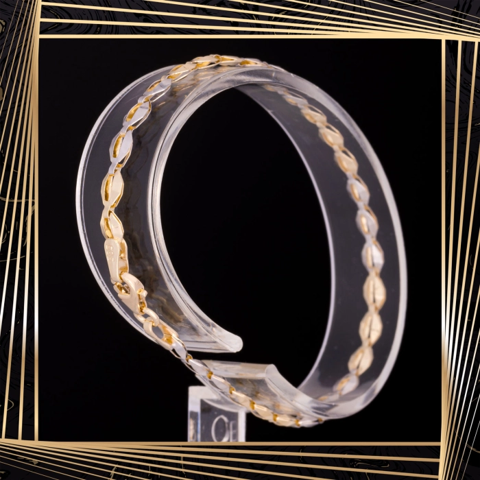 B388 Złota bransoletka. Dwukolorowe łezki. 585