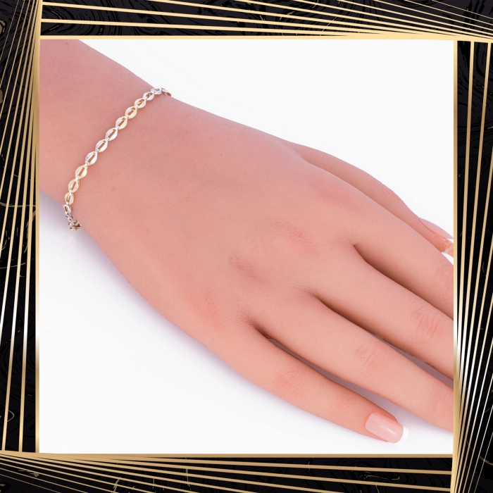 B388 Złota bransoletka. Dwukolorowe łezki. 585