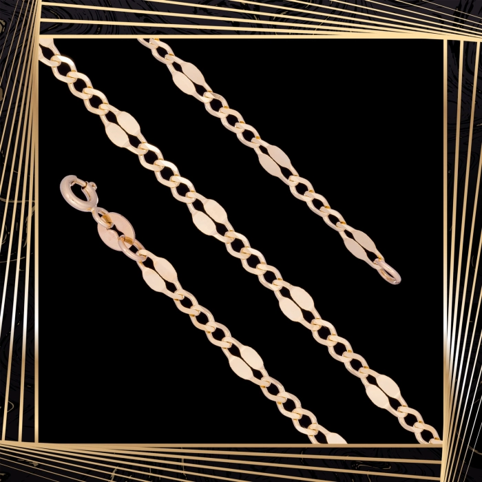 B390 Złota bransoletka. Figaro. 585