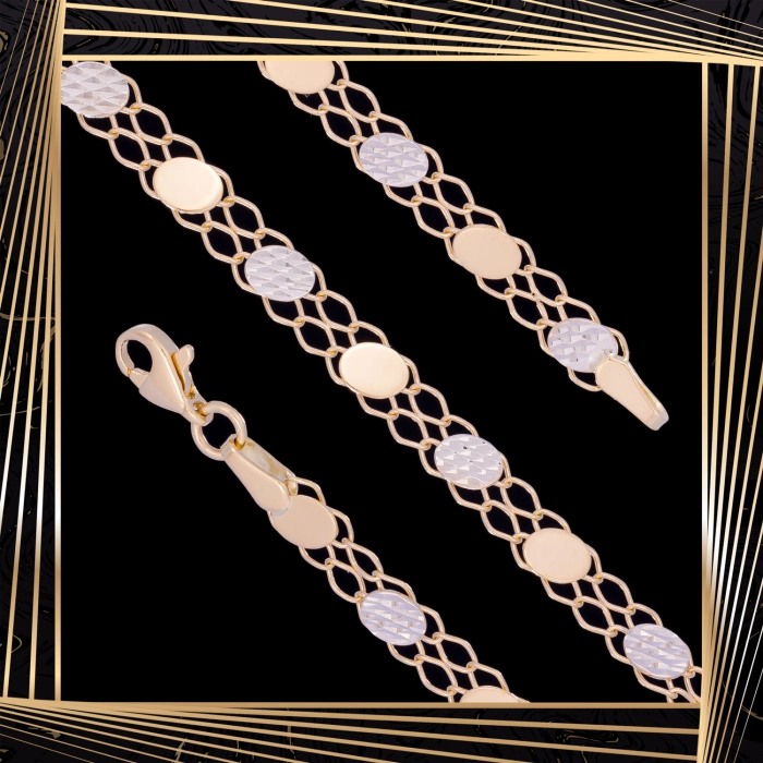 B399 Złota bransoletka. Diamentowane talerzyki. 585