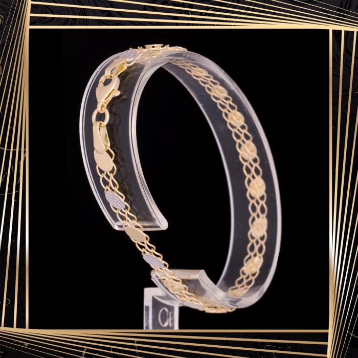 B399 Złota bransoletka. Diamentowane talerzyki. 585