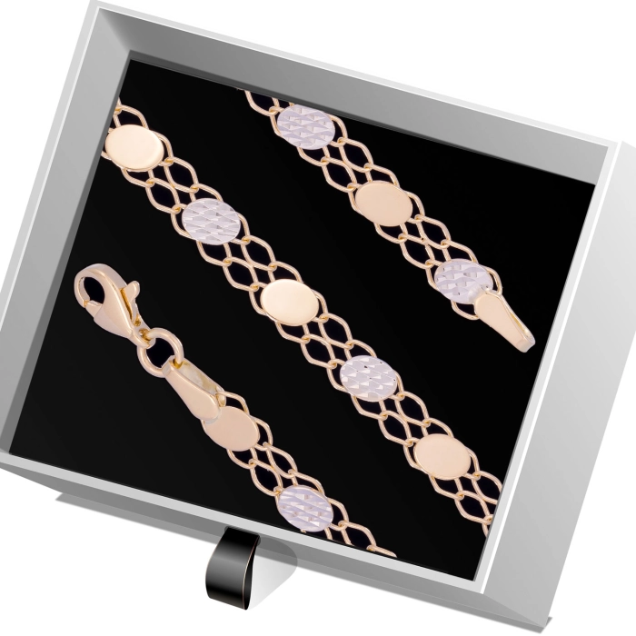 B399 Złota bransoletka. Diamentowane talerzyki. 585