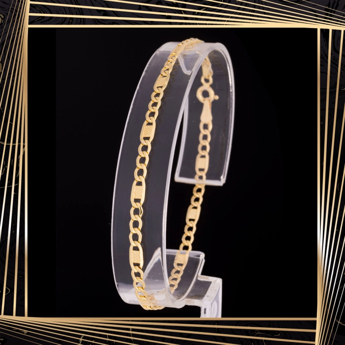 B400 Złota bransoletka. Figaro. 585