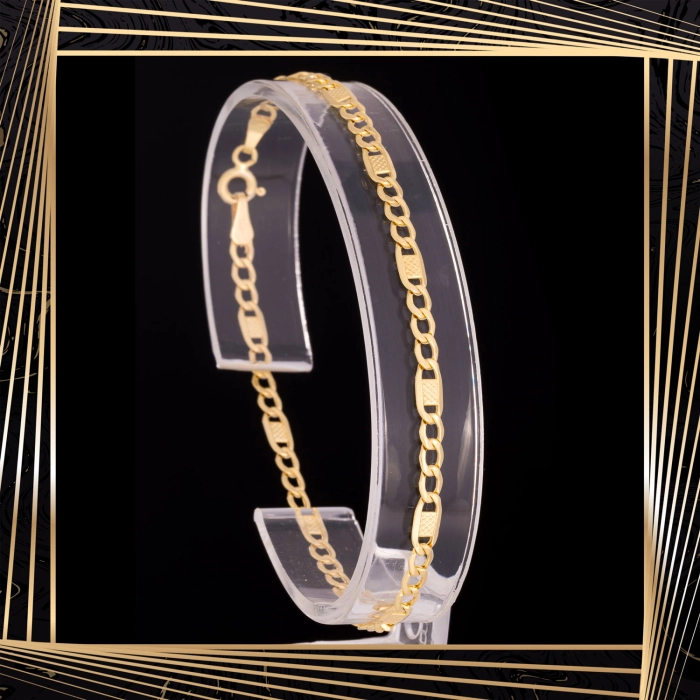 B400 Złota bransoletka. Figaro. 585