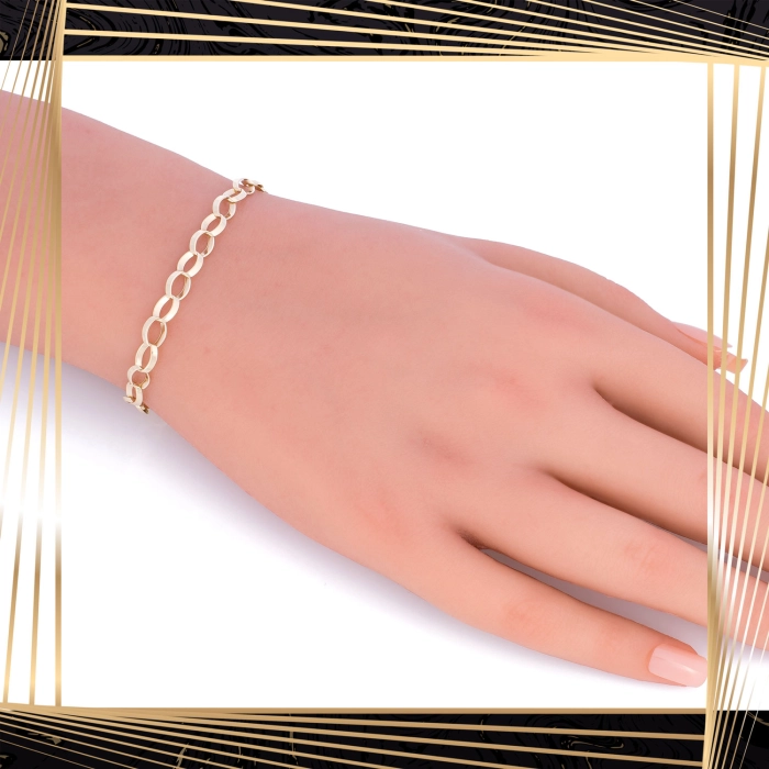 B405 Złota bransoletka. Elementy owalne w stylu ankier. 585