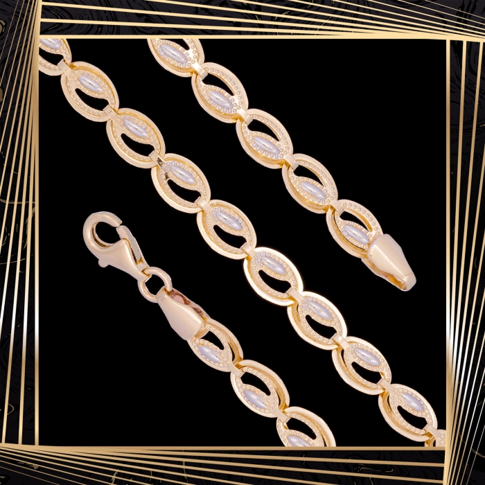 B406 Złota bransoletka. Dwukolorowe elementy. 585