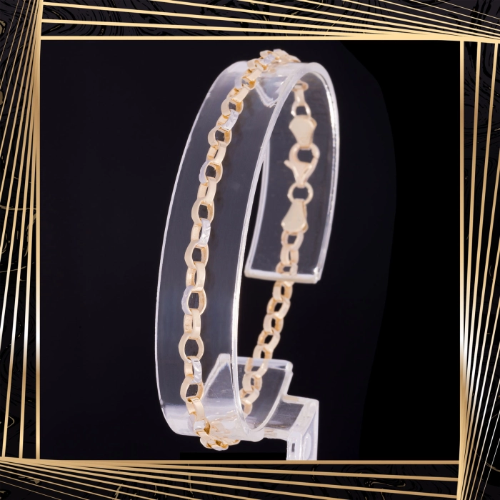 B407 Złota bransoletka. Elementy owalne w stylu ankier. 585