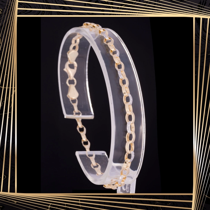 B407 Złota bransoletka. Elementy owalne w stylu ankier. 585