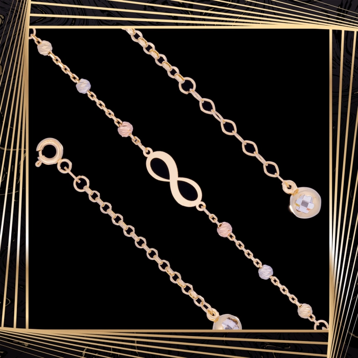 B408 Złota bransoletka. Nieskończoność z koralikami. 585