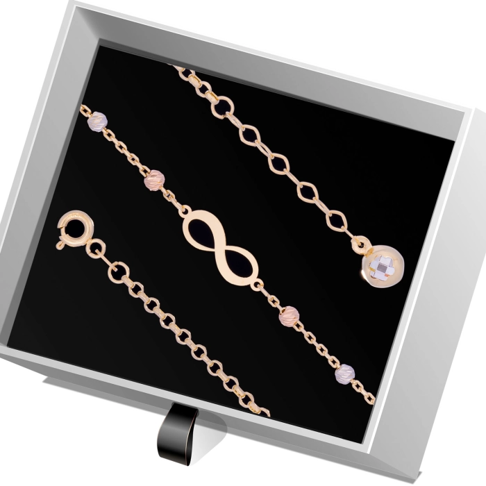 B408 Złota bransoletka. Nieskończoność z koralikami. 585