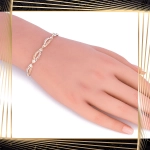 B409 Złota bransoletka. Dwukolorowe elementy z drogą grecką. 585