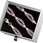 B409 Złota bransoletka. Dwukolorowe elementy z drogą grecką. 585