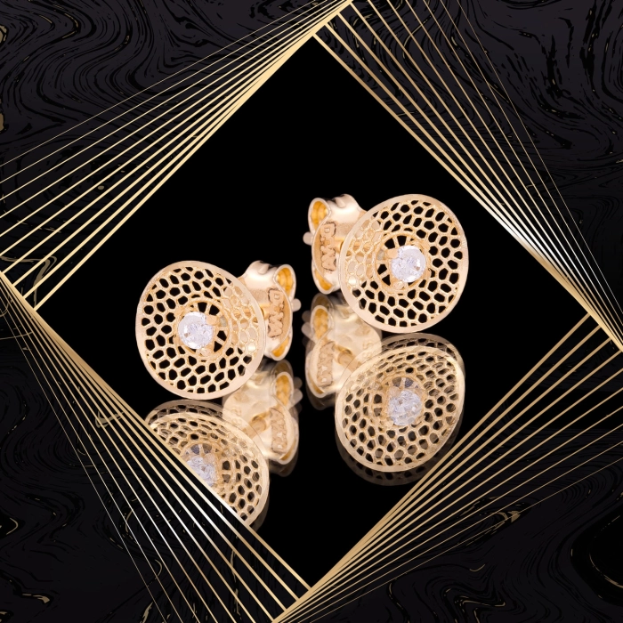 K1653 Złote kolczyki. Ażurowe talerzyki z cyrkoniami. 585