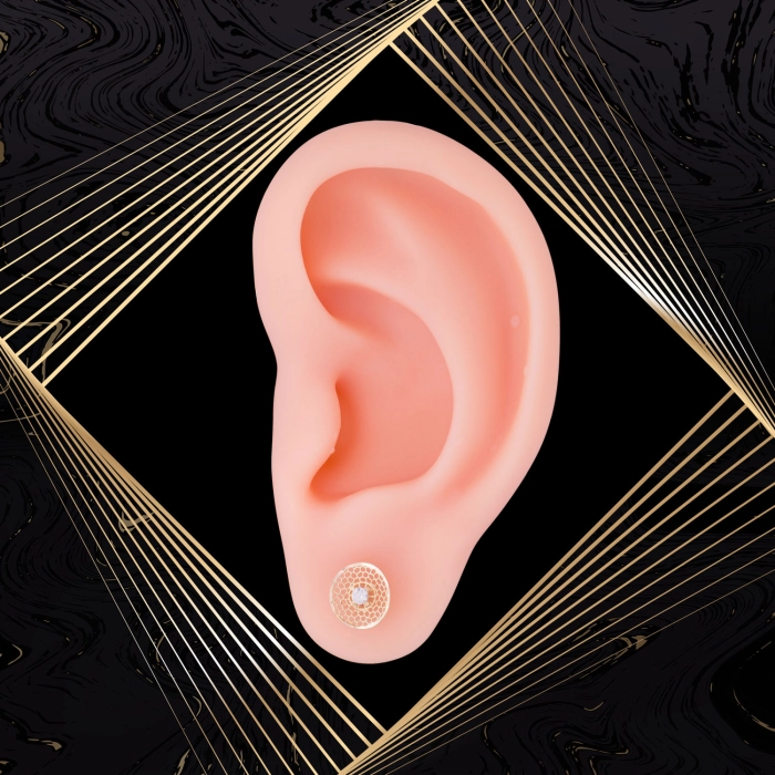 K1653 Złote kolczyki. Ażurowe talerzyki z cyrkoniami. 585