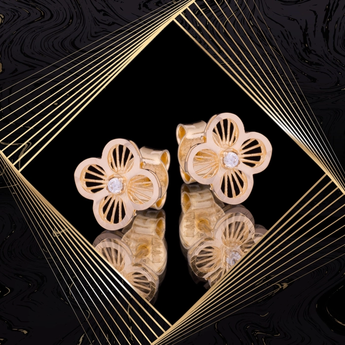 K1657 Złote kolczyki. Złote koniczynki z cyrkoniami. 585