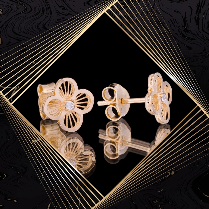 K1657 Złote kolczyki. Złote koniczynki z cyrkoniami. 585