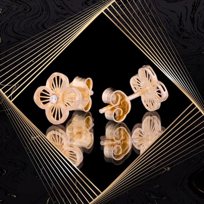 K1657 Złote kolczyki. Złote koniczynki z cyrkoniami. 585