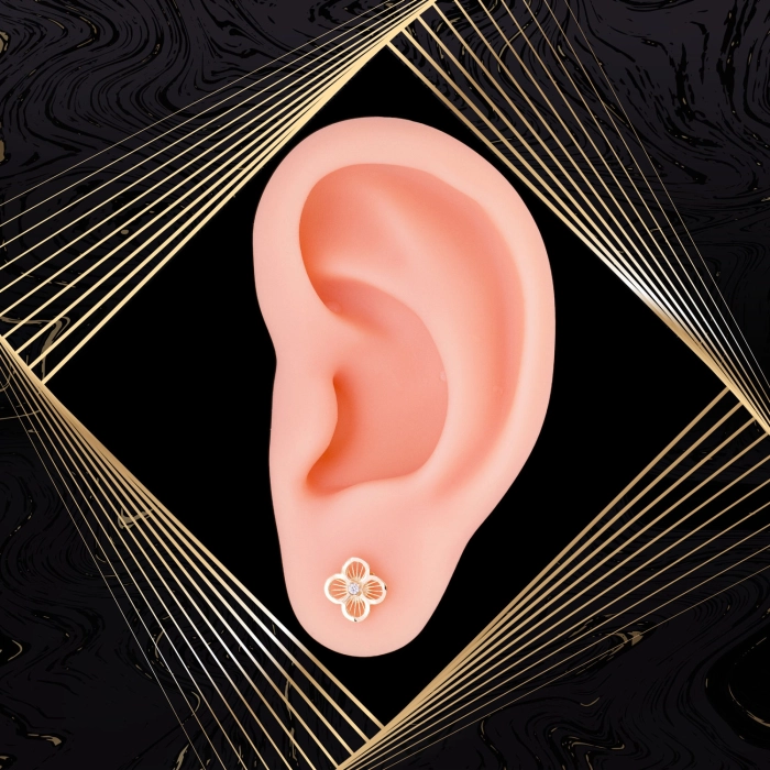 K1657 Złote kolczyki. Złote koniczynki z cyrkoniami. 585