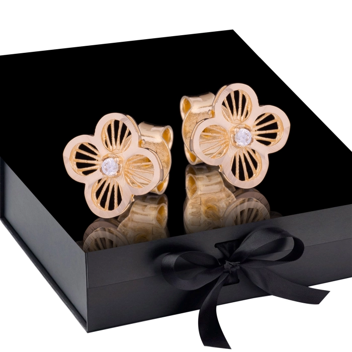 K1657 Złote kolczyki. Złote koniczynki z cyrkoniami. 585