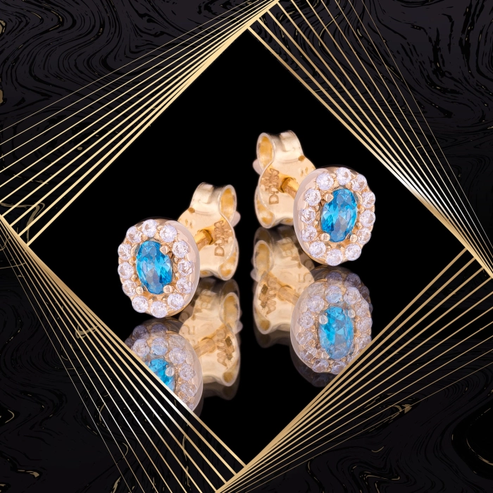 K1658 Złote kolczyki. Złote malutkie karmazycje z cyrkoniami. Dla dziecka. 585