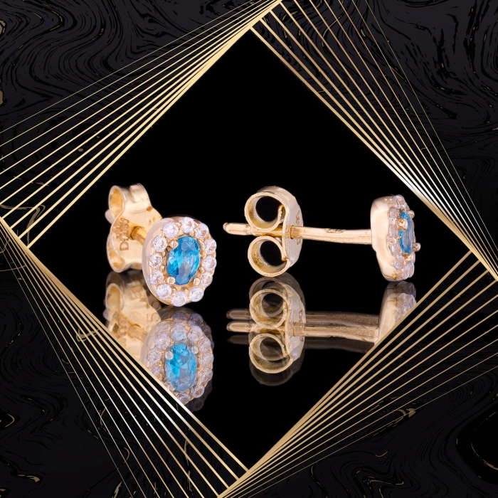 K1658 Złote kolczyki. Złote malutkie karmazycje z cyrkoniami. Dla dziecka. 585