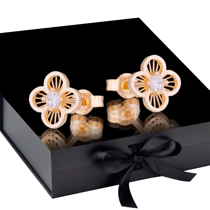 K1661 Złote kolczyki. Złote koniczynki z cyrkoniami. 585