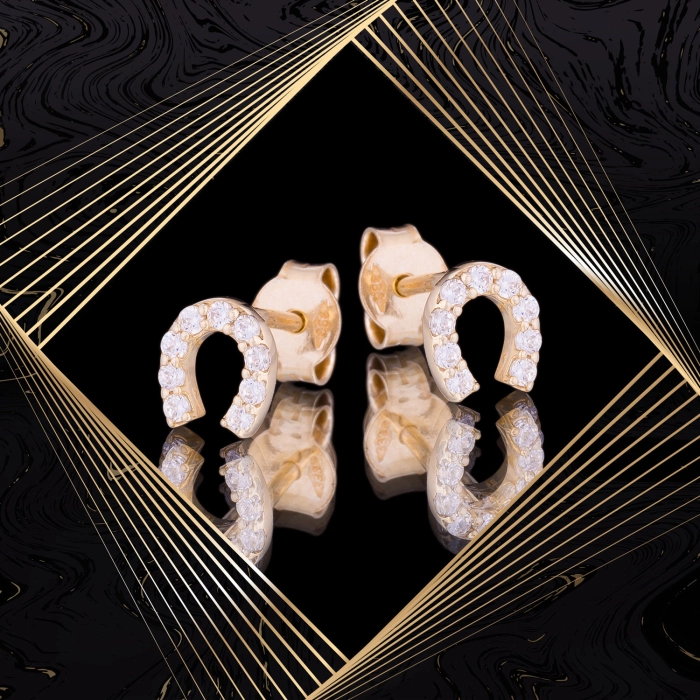 K1662 Złote kolczyki. Złote podkówki z cyrkoniami. Dla dziecka. 333