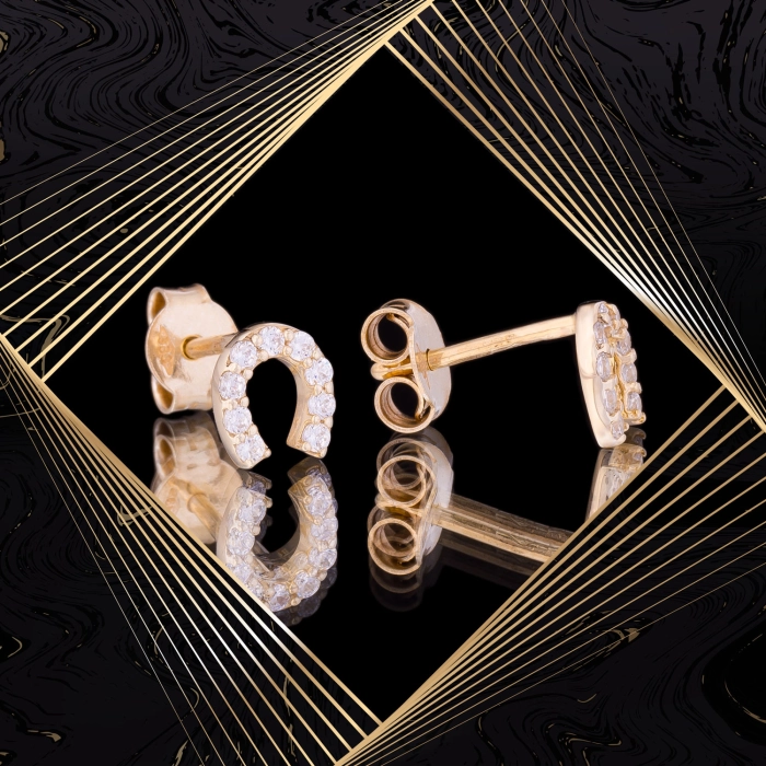 K1662 Złote kolczyki. Złote podkówki z cyrkoniami. Dla dziecka. 333