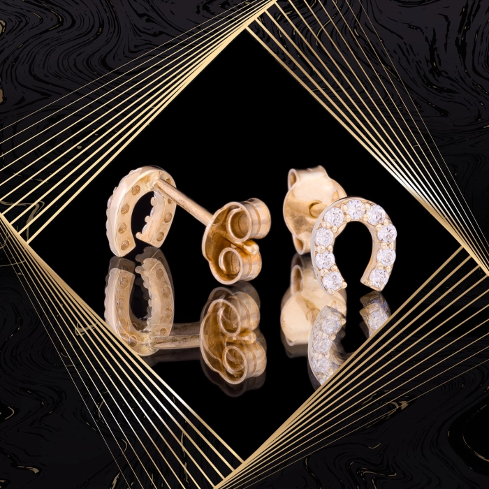 K1662 Złote kolczyki. Złote podkówki z cyrkoniami. Dla dziecka. 333