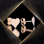 K1663 Złote kolczyki. Złote serduszka z diamentowanym tłem. 585