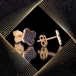 K1665 Złote kolczyki. Złote koniczynki z cyrkoniami. Czarne. 585