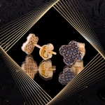 K1665 Złote kolczyki. Złote koniczynki z cyrkoniami. Czarne. 585