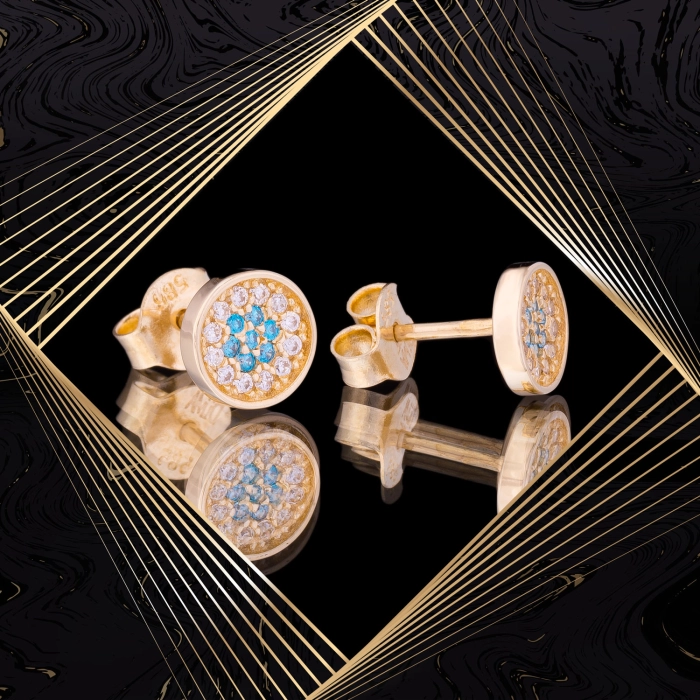 K1668 Złote kolczyki. Złote kropki z cyrkoniami. 585