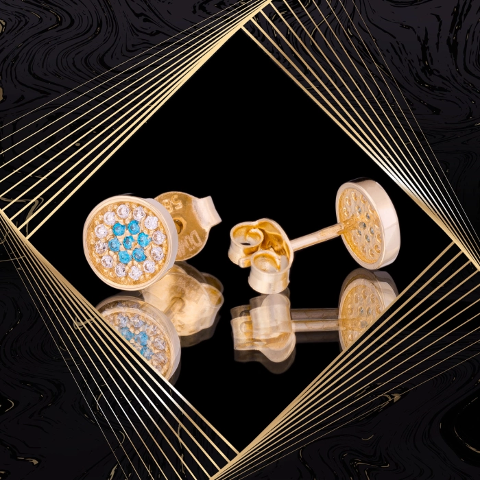 K1668 Złote kolczyki. Złote kropki z cyrkoniami. 585