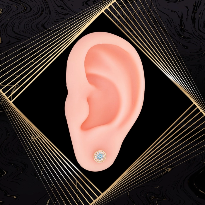 K1668 Złote kolczyki. Złote kropki z cyrkoniami. 585