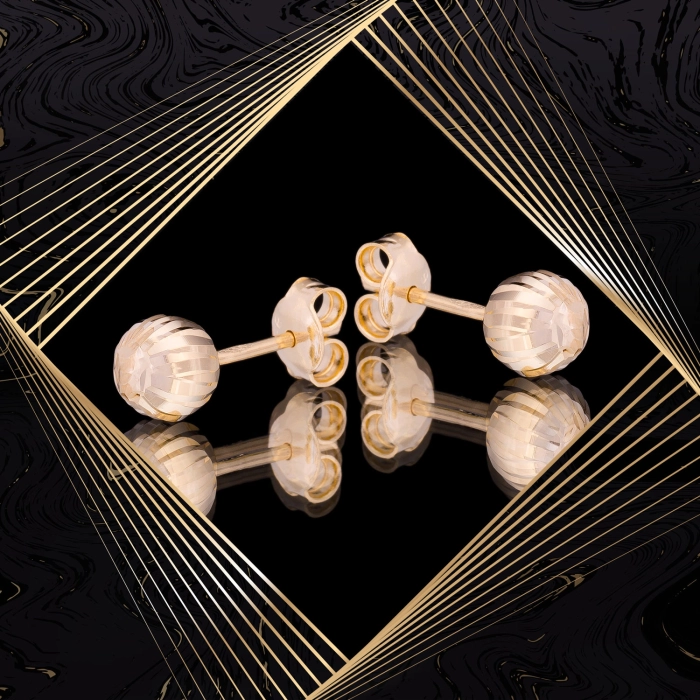 K1669 Złote kolczyki. Złote kuleczki z diamentowanym szlifem. 585