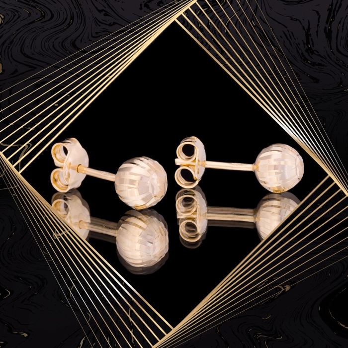 K1669 Złote kolczyki. Złote kuleczki z diamentowanym szlifem. 585