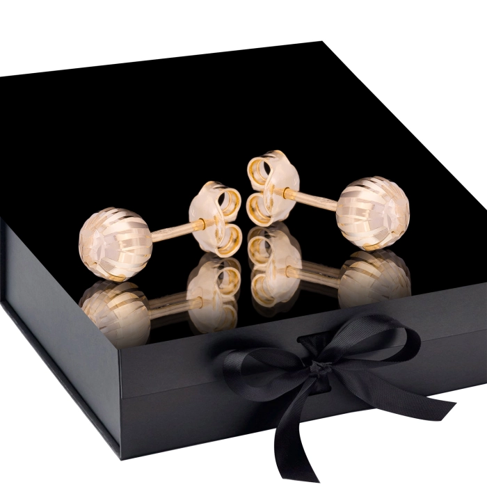 K1669 Złote kolczyki. Złote kuleczki z diamentowanym szlifem. 585