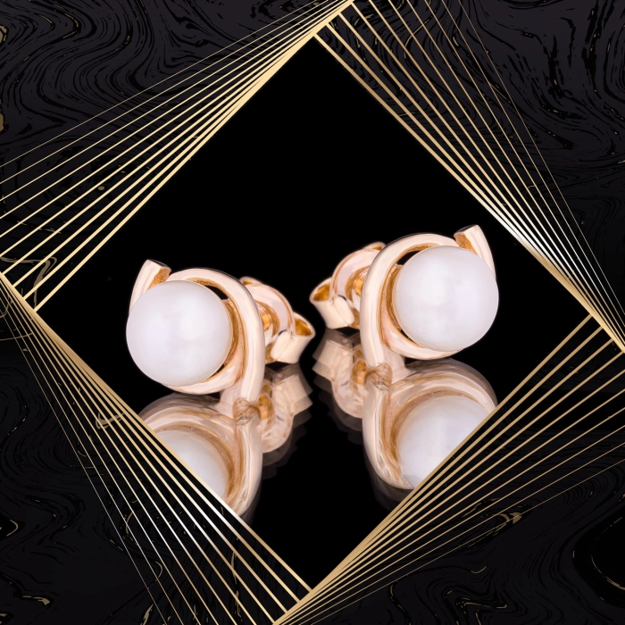 K1670 Złote kolczyki. Złote wstążki z perłami. 585