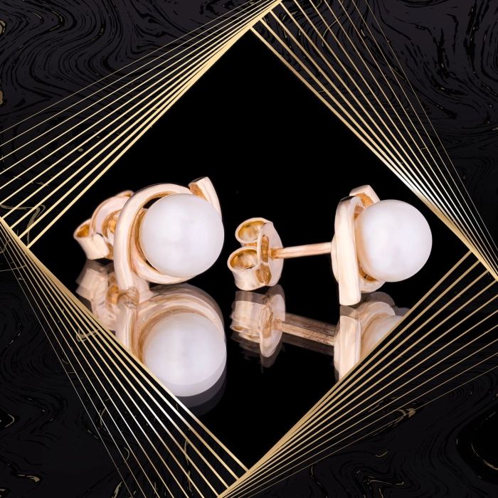 K1670 Złote kolczyki. Złote wstążki z perłami. 585