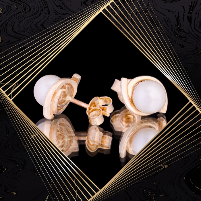 K1670 Złote kolczyki. Złote wstążki z perłami. 585