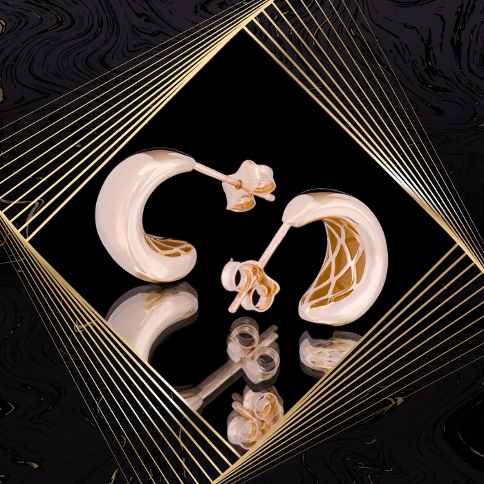 K1672 Złote kolczyki. Złote kolanka z połyskiem. 585