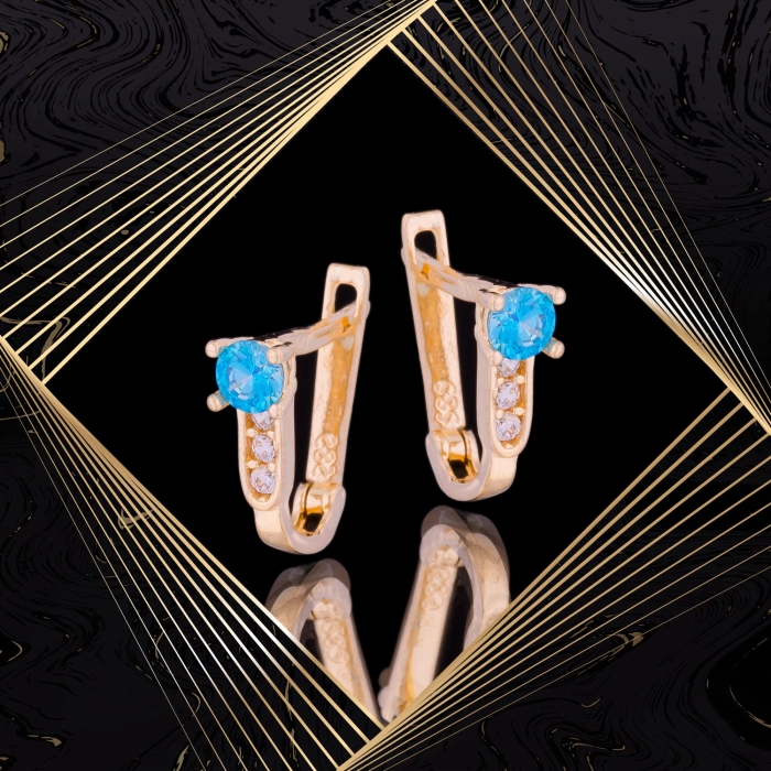 K1674 Złote kolczyki. Malutkie bagietki z cyrkoniami. Dla dziecka. 585