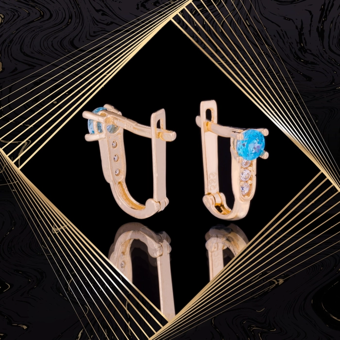 K1674 Złote kolczyki. Malutkie bagietki z cyrkoniami. Dla dziecka. 585