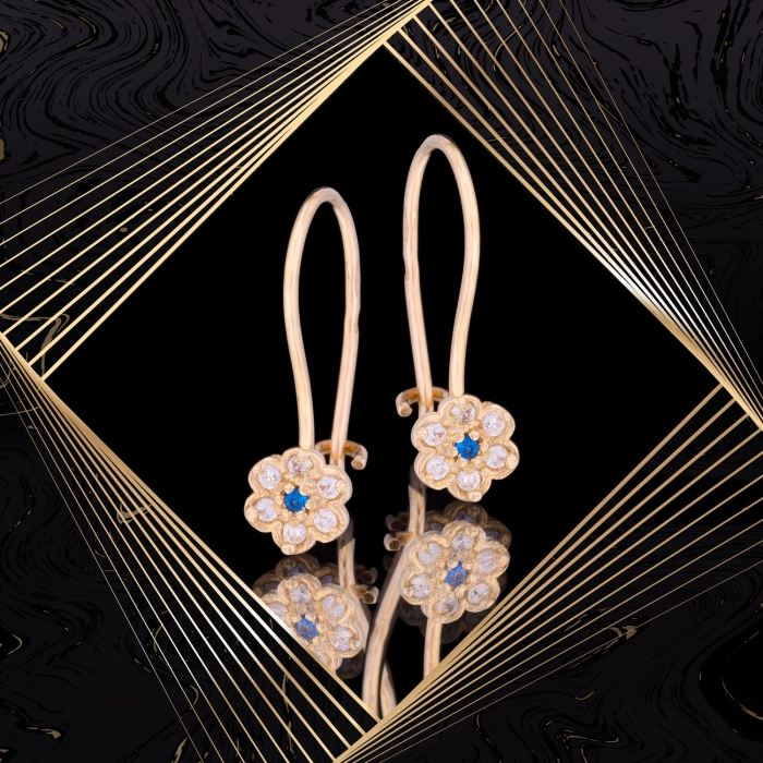 K1683 Złote kolczyki. Malutkie karmazycje z cyrkoniami. Dla dziecka 333