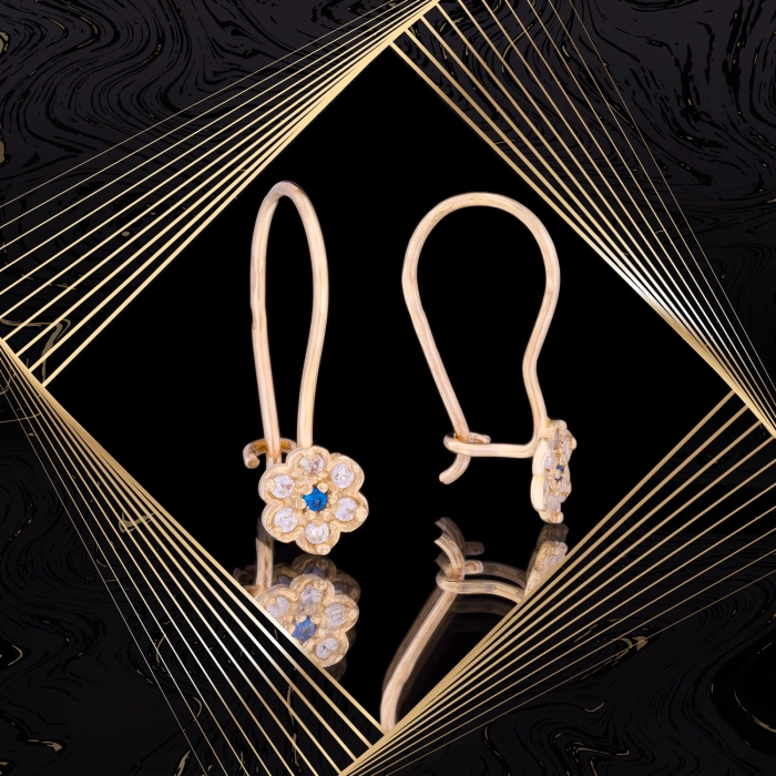 K1683 Złote kolczyki. Malutkie karmazycje z cyrkoniami. Dla dziecka 333