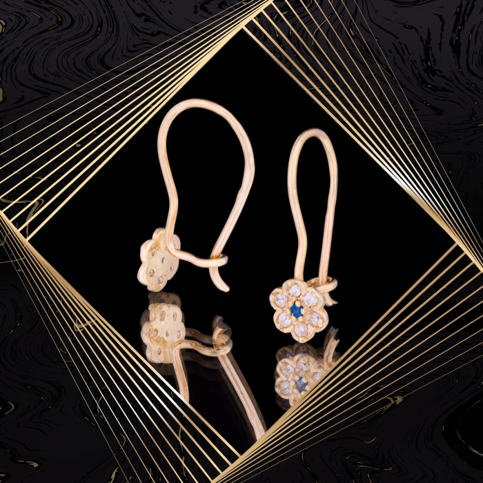 K1683 Złote kolczyki. Malutkie karmazycje z cyrkoniami. Dla dziecka 333