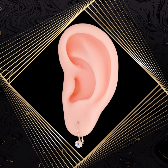 K1683 Złote kolczyki. Malutkie karmazycje z cyrkoniami. Dla dziecka 333